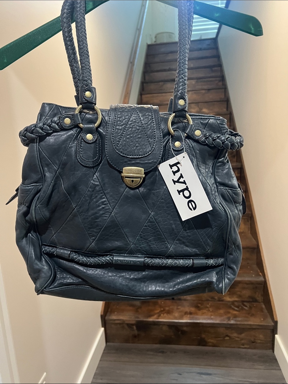 Hype Quilted Braided-Handle handBag in Black